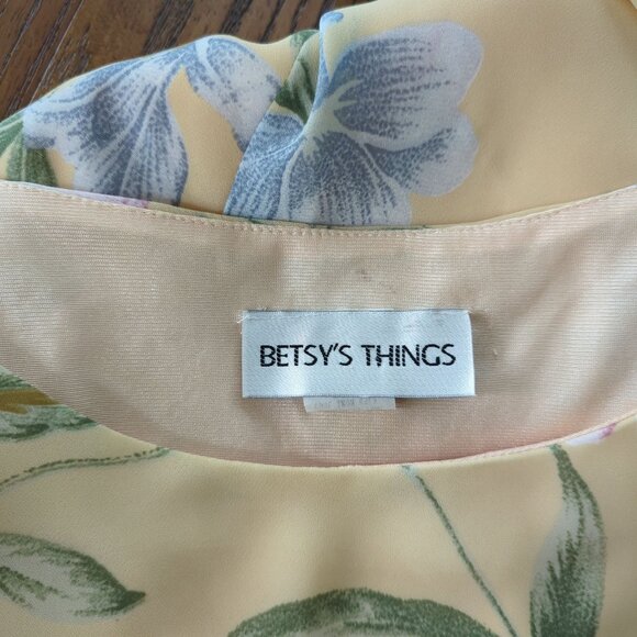 Vintage Betsy's Things Sleeveless Maxi summer yellow blue Dress Ruffled Hem 16 - Picture 7 of 12